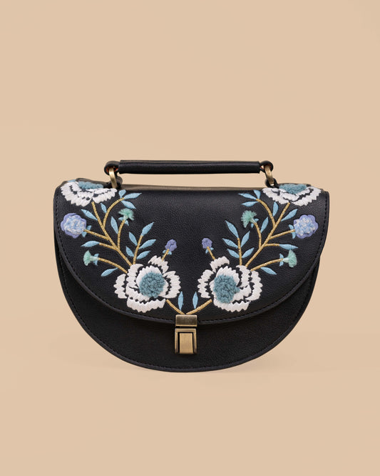 REXINE FLORAL BLACK SLING BAG