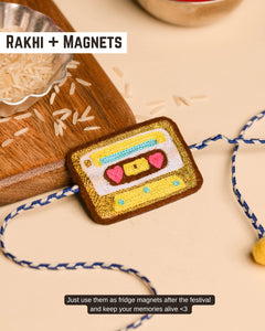 Embroidered Rakhi Magnet - Yellow Cassette