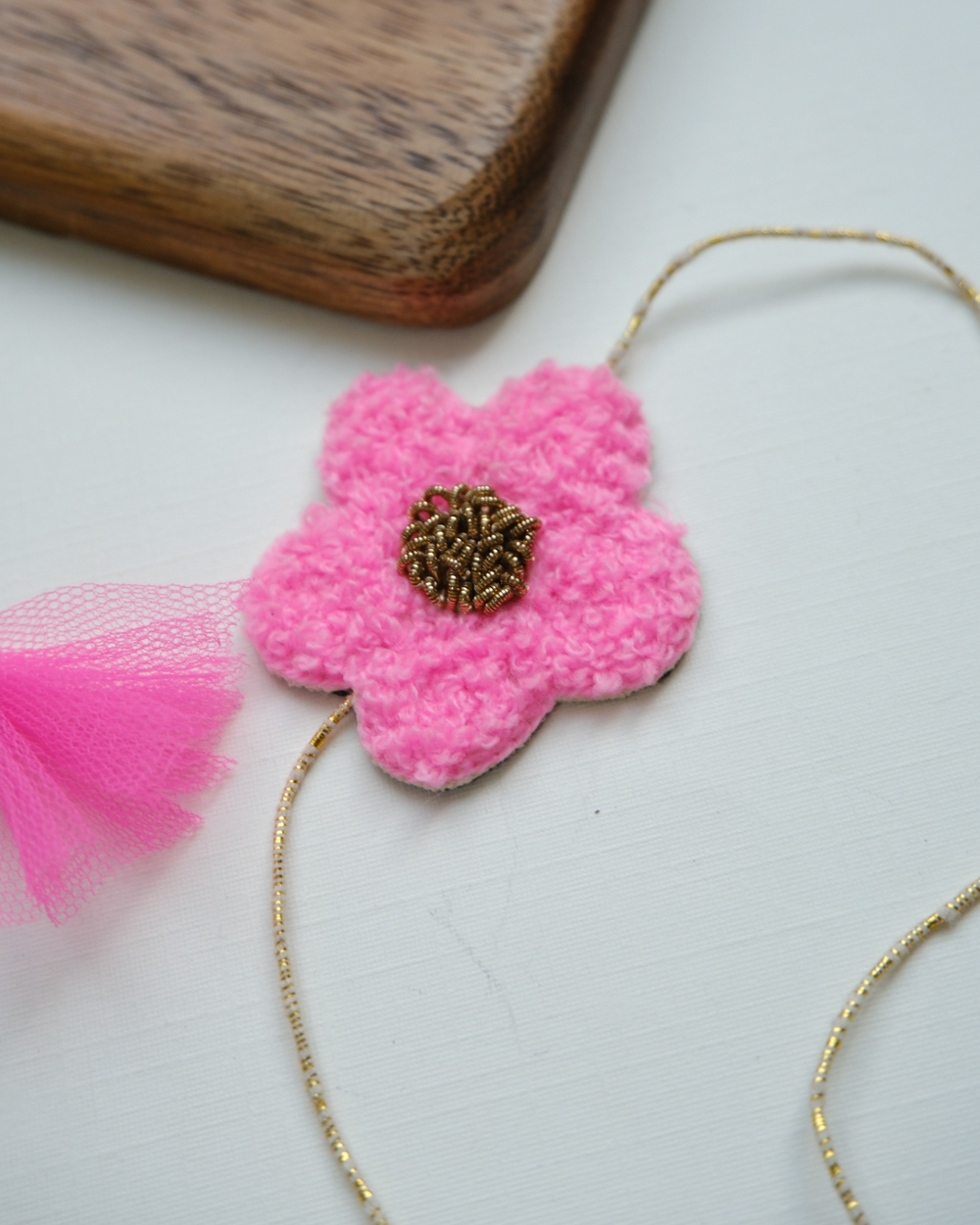 Embroidered Rakhi Magnet - Pink Floral