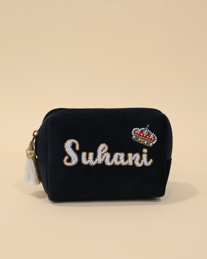 Personalized Namepouch - BLACK POUCH with crown motif