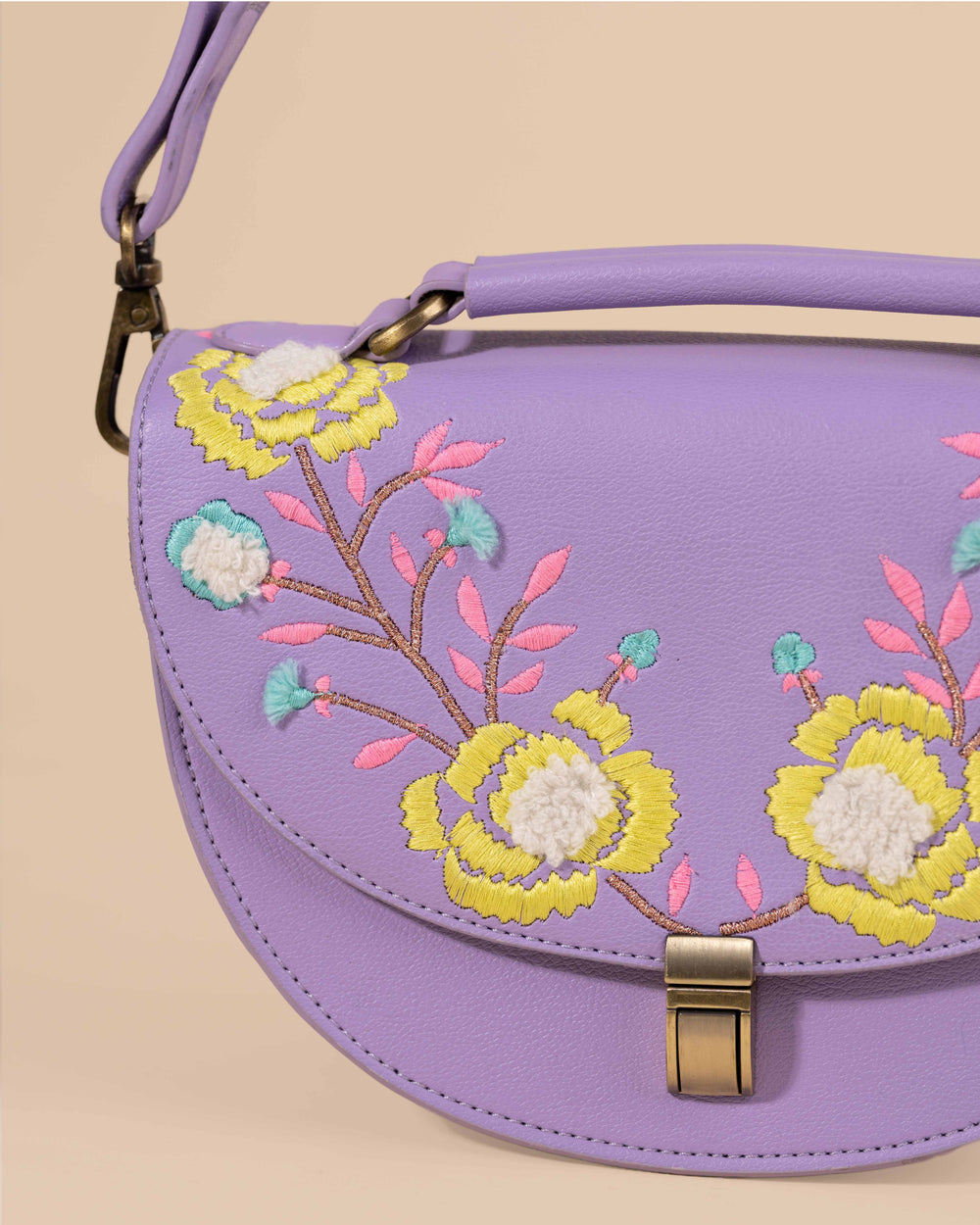Rexine Floral Purple Sling Bag