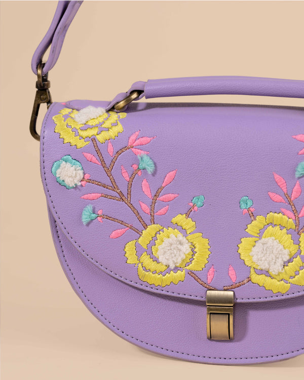 Rexine Floral Purple Sling Bag