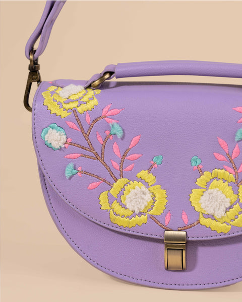 REXINE FLORAL PURPLE SLING BAG