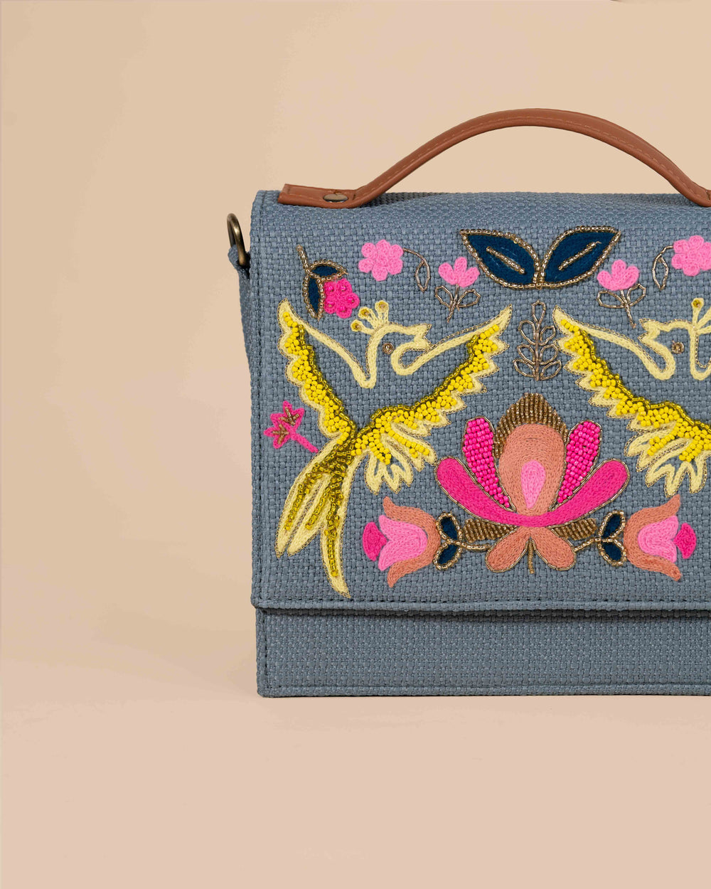 Bird Sling Bag-Grey (Embroidered )
