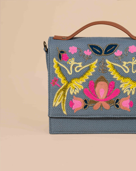 Bird Sling Bag-Grey (embroidered )