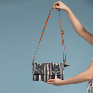 Sling Cum Clutch Bag – Grey Embroidered