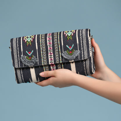 SLING CUM CLUTCH BAG- GREY (EMBROIDERED)