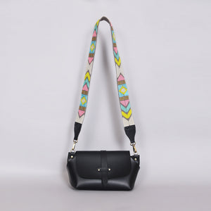 Grey Abstract Strap Sling Bag - Black (With Embroidered Handle)