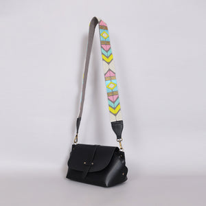 Grey Abstract Strap Sling Bag - Black (With Embroidered Handle)
