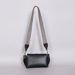 Grey Abstract Strap Sling Bag - Black (With Embroidered Handle)