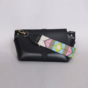 Grey Abstract Strap Sling Bag - Black (With Embroidered Handle)