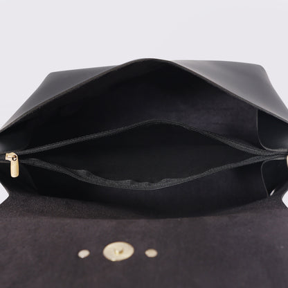 GREY ABSTRACT STRAP SLING BAG- BLACK (WITH EMBROIDERED HANDLE)