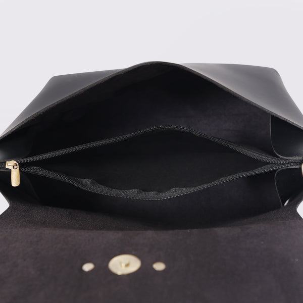 Grey Abstract Strap Sling Bag - Black (With Embroidered Handle)