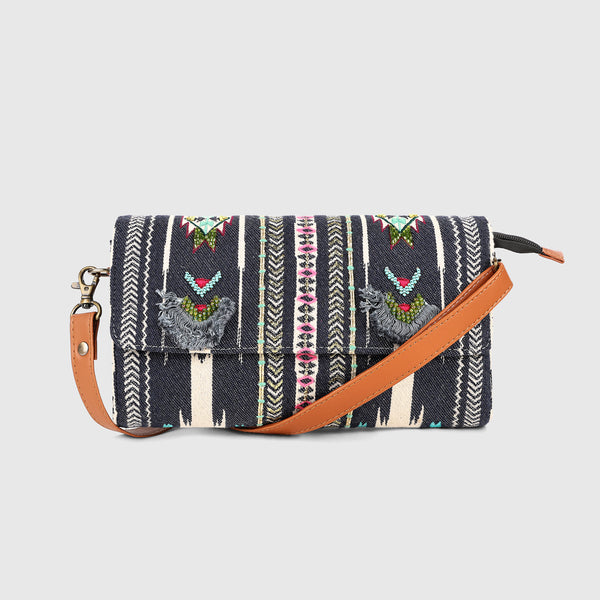 Sling Cum Clutch Bag – Grey Embroidered