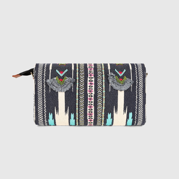 Sling Cum Clutch Bag – Grey Embroidered