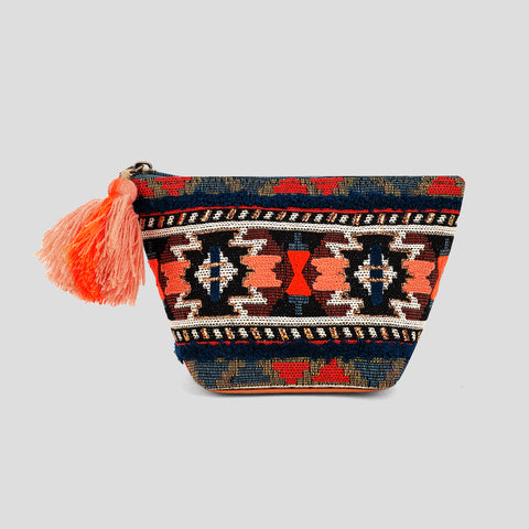 Aztec Makeup Pouch Orange Embroidery