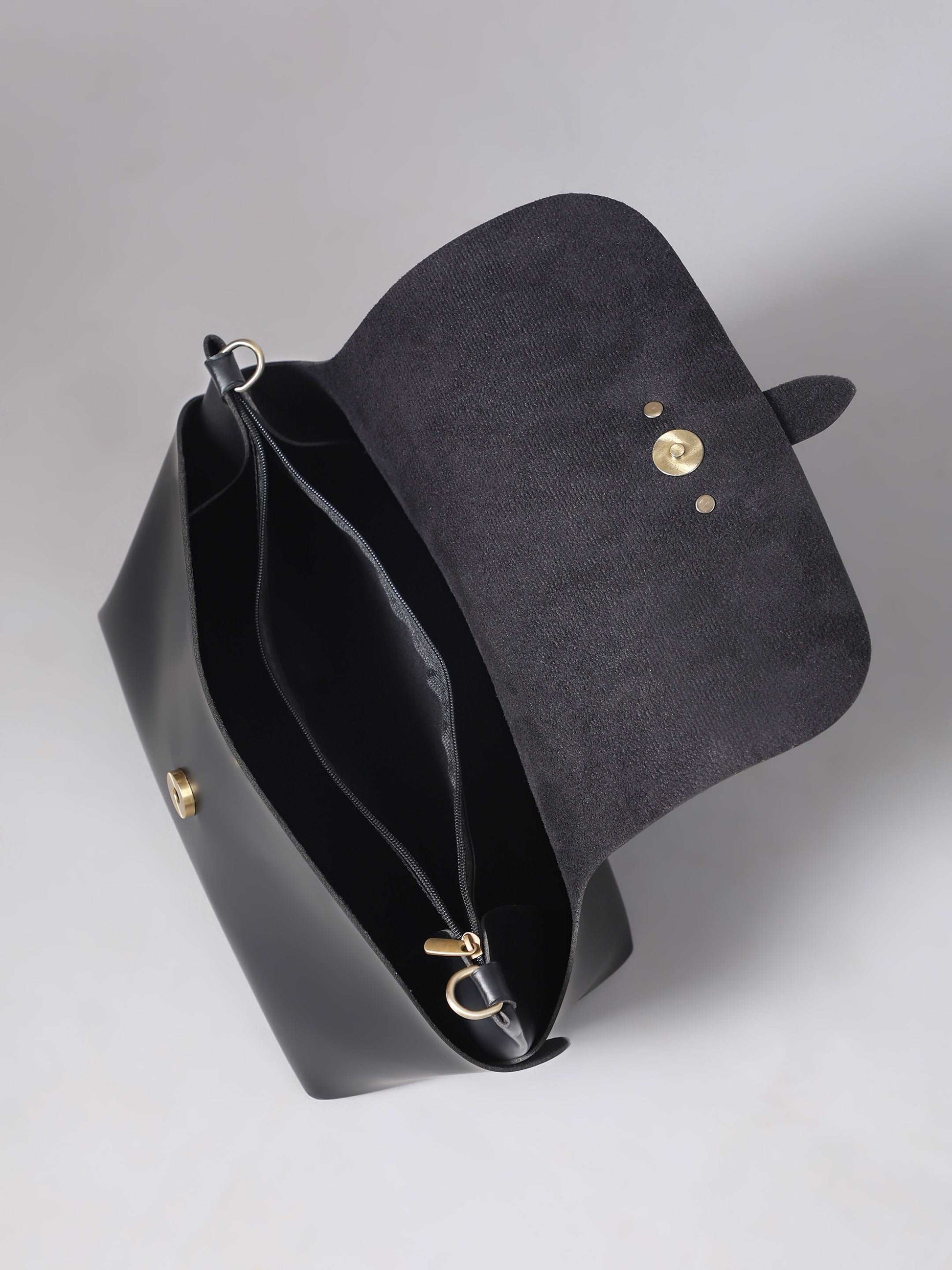 GREY ABSTRACT STRAP SLING BAG- BLACK (WITH EMBROIDERED HANDLE)