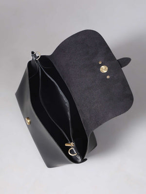 GREY ABSTRACT STRAP SLING BAG- BLACK (WITH EMBROIDERED HANDLE)