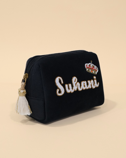 Personalized Namepouch - BLACK POUCH with crown motif