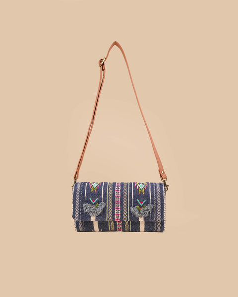 SLING CUM CLUTCH BAG- GREY (EMBROIDERED)