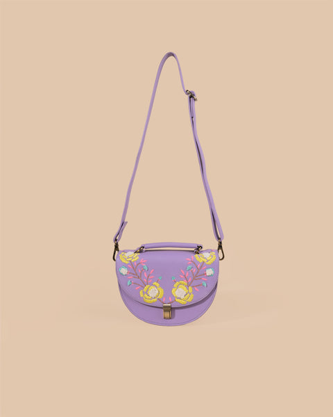 REXINE FLORAL PURPLE SLING BAG