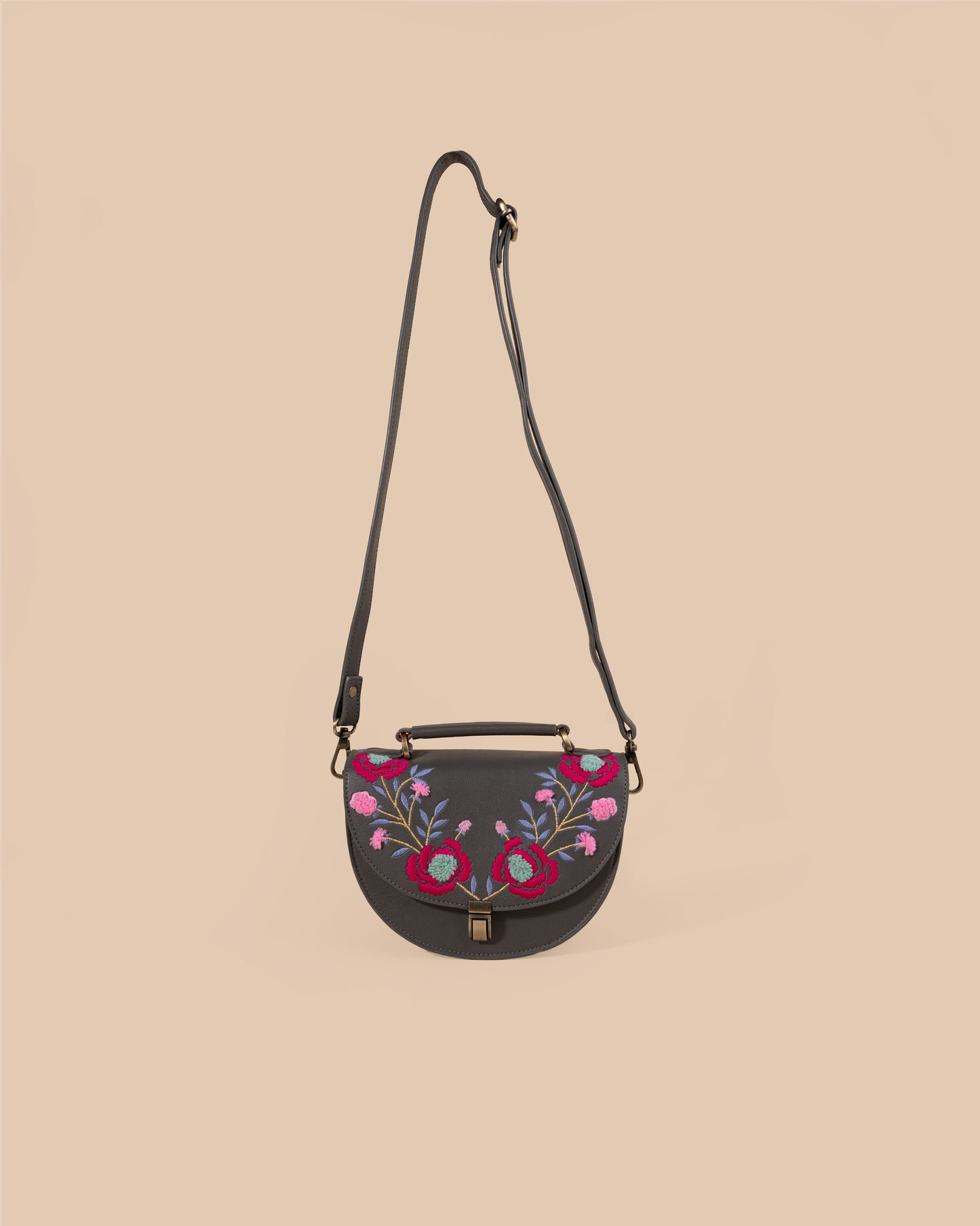 REXINE FLORAL GREY SLING BAG