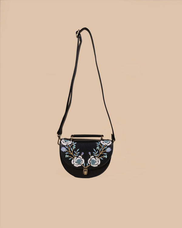 Rexine Floral Black Sling Bag