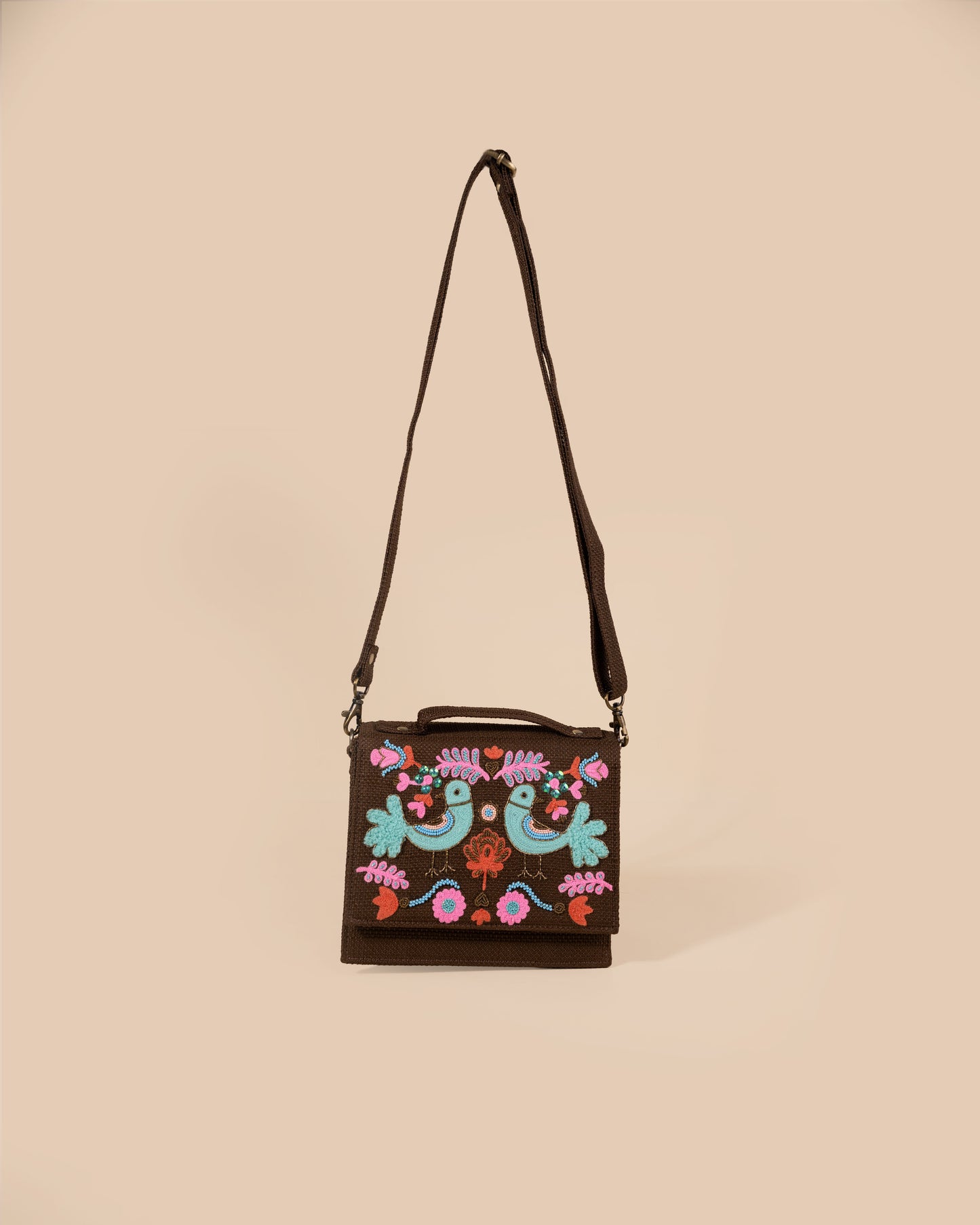 Bird Sling Bag-Brown (embroidered)