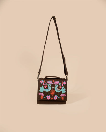 Bird Sling Bag-Brown (embroidered)