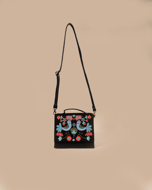 Bird Sling Bag-Black (Embroidered)