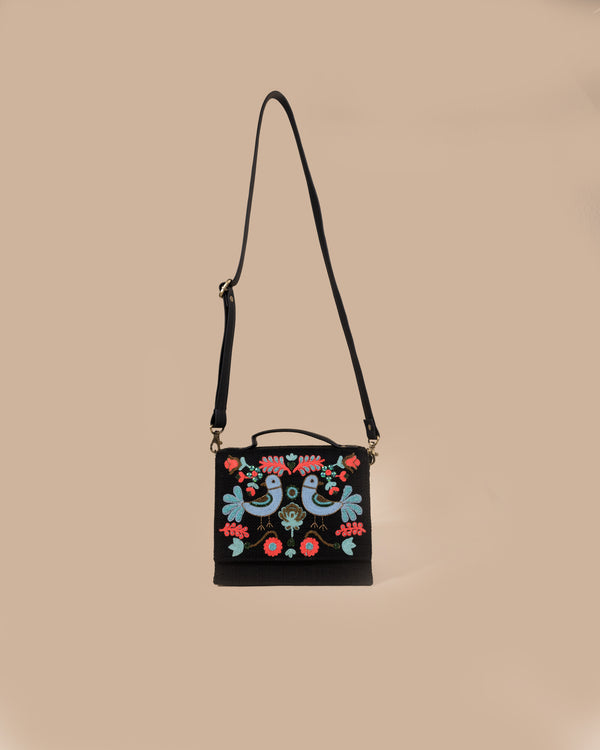 Bird Sling Bag-Black (Embroidered)