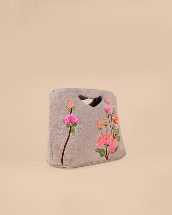 Floral  Grey Hand Bag
