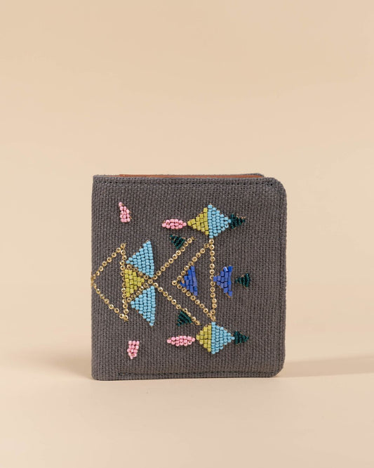 Grey Abstract - Snap Button Wallet - Beadwork