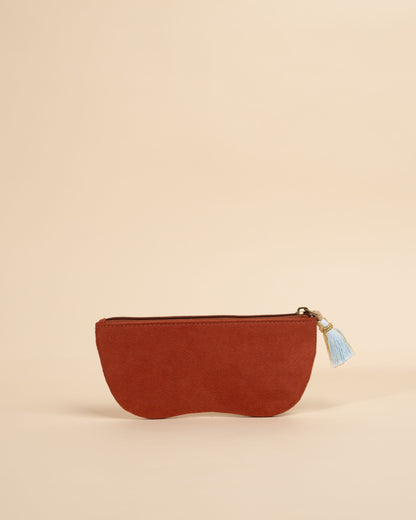 Hand-embroidered floral spectacle pouch in Clara Rust – stylish and functional glasses cover