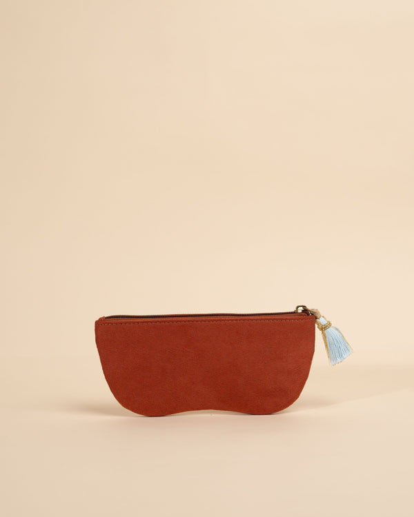 Hand-embroidered floral spectacle pouch in Clara Rust – stylish and functional glasses cover