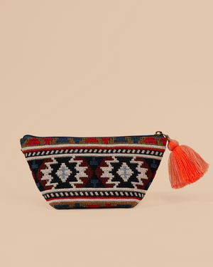 Aztec Makeup Pouch Orange Embroidery
