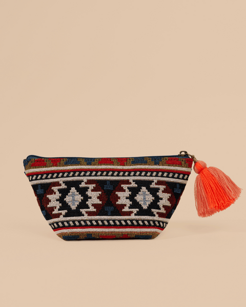 Aztec Makeup Pouch Orange Embroidery