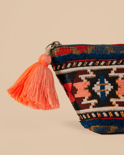 Aztec Makeup Pouch Orange Embroidery