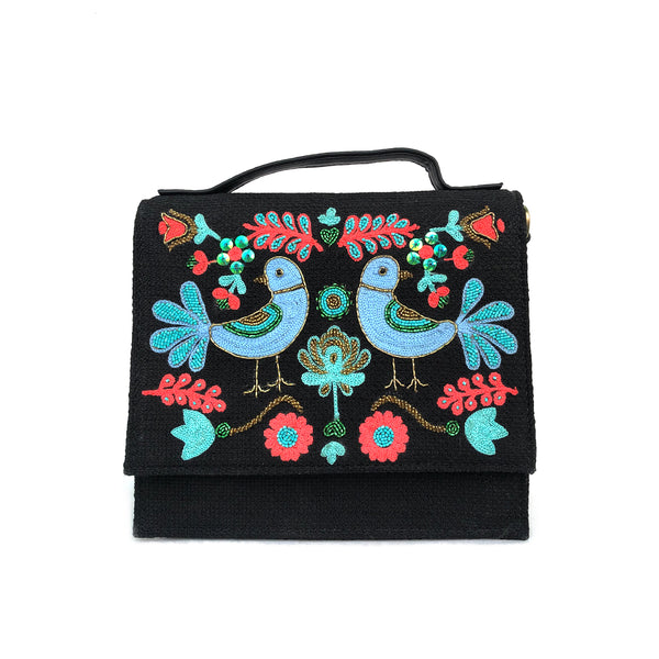 Bird Sling Bag-Black (Embroidered)