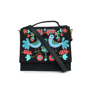 Bird Sling Bag-Black (Embroidered)