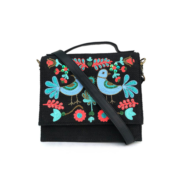 Bird Sling Bag-Black (Embroidered)