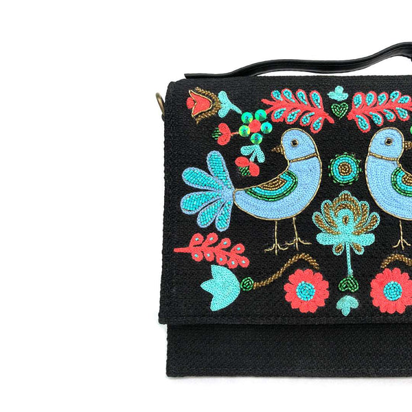 Bird Sling Bag-Black (embroidered)