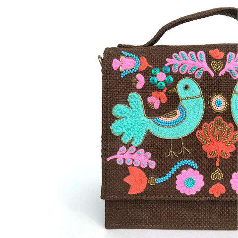 Bird Sling Bag-Brown (embroidered)