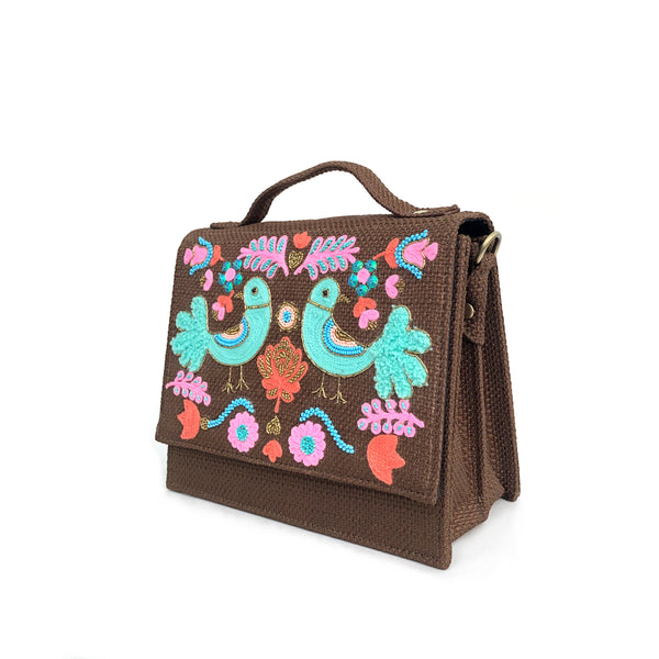 Bird Sling Bag-Brown (Embroidered)