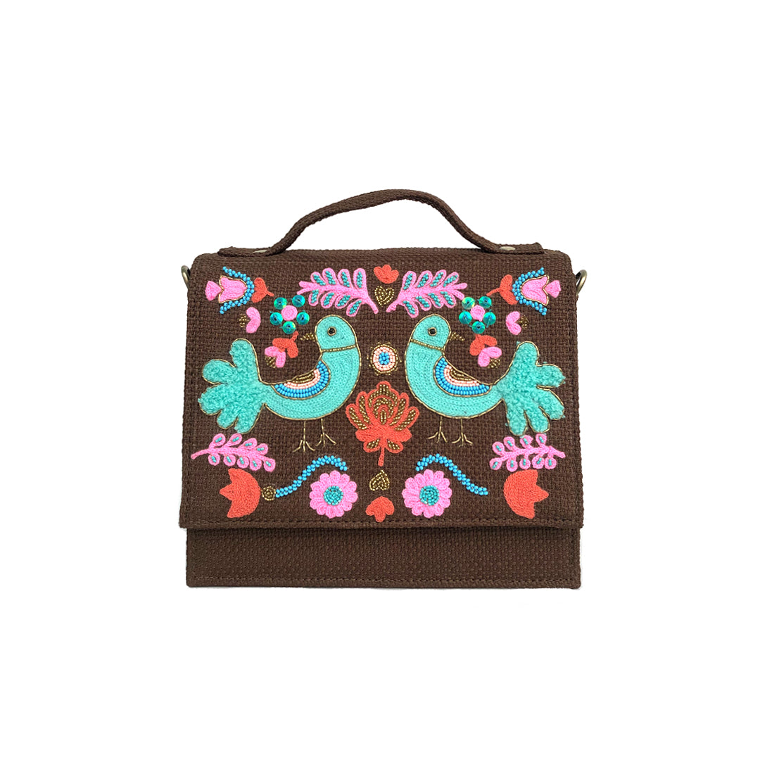 Bird Sling Bag-Brown (embroidered)