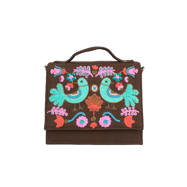 Bird Sling Bag-Brown (Embroidered)