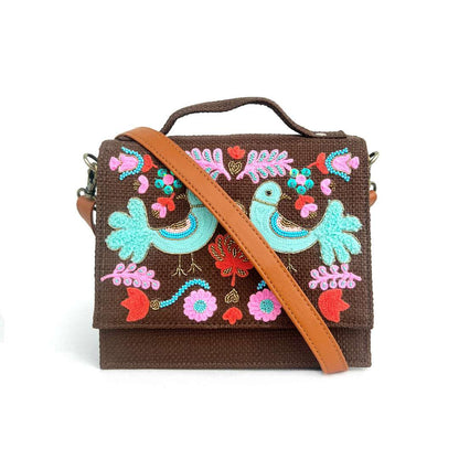 Bird Sling Bag-Brown (embroidered)