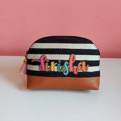 Black & White Namepouch with Tan base