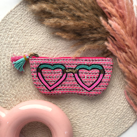 sunglass case, sunglass cover, spectacle cases, quirky gifts, "Hand embroidered sunglass pouch with beads - colorful specs case from India"