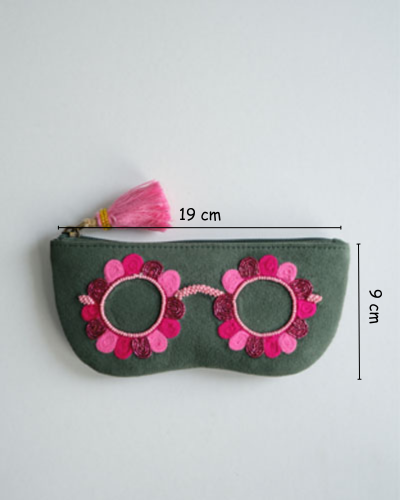 Clara Pink sunglass cover with hand-embroidered floral motif – quirky chashma pouch made in India

